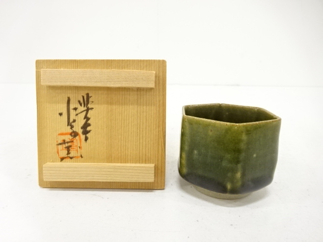Hexagonal cup, green glaze, artist's product